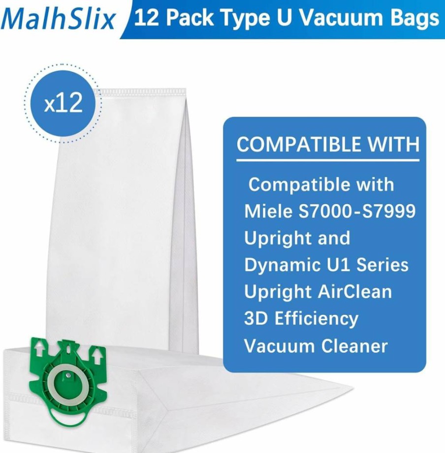 MalhSlix 12-Pack Vacuum Cleaner Bags with Filters Compatible for Miele S7000-S7999 & Dynamic U1 Series, Includes 3 Pre-Motor and 3 Post-Motor Filters, Type U 3D Airclean Replacement Bags