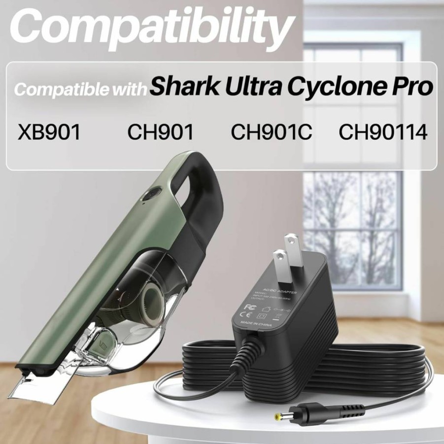 XHUCHINMAL 9.6V Charger Compatible with Shark Cordless Vacuums - Ch901, Ultra Cyclone Pro, XB901, XCHRGCH901, DK12-096045A-U, ZD006C096050Use - Replacement Power Cord
