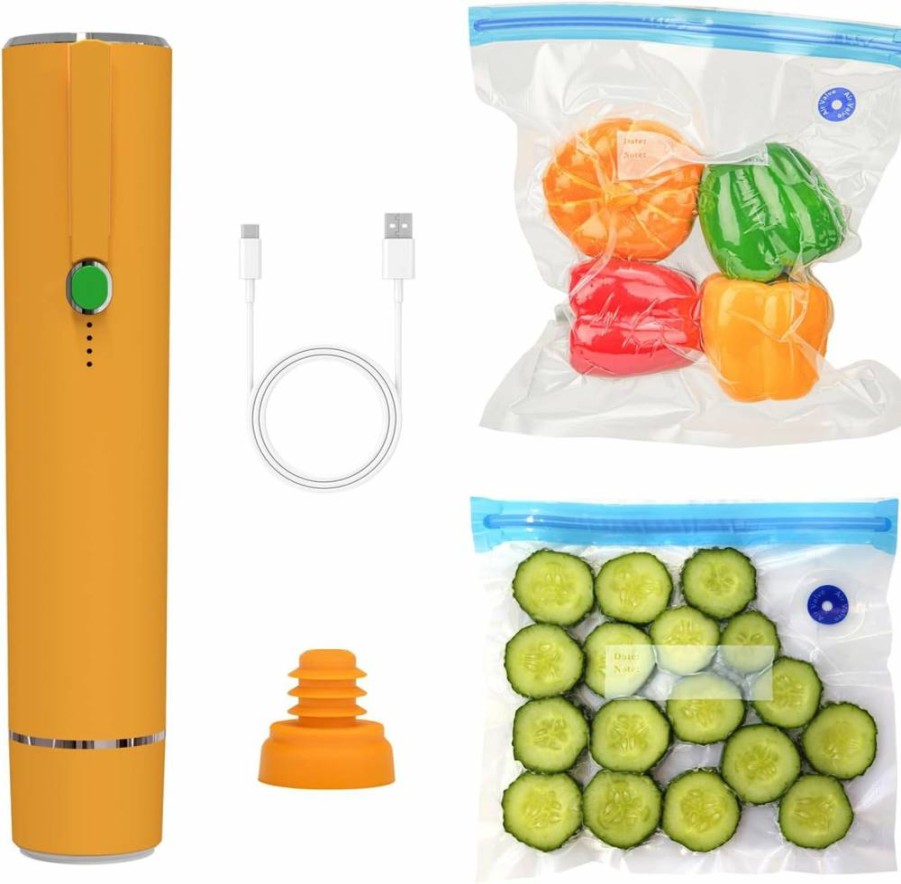 Pengrainsys Portable Handheld Vacuum Sealer Kit - Includes 5 Reusable Zipper Bags & Wine Sealer for Food Freshness, Compact Food Preservation System