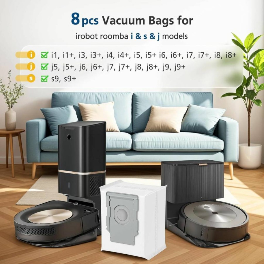 Beckacher 16 Pack Vacuum Bags Compatible with iRobot Roomba I-Series, J-Series & S-Series Robots (I3/I4/I5/I6/I7/I8, J5/J6/J7/J8/J9, S9+) - Replacement Dust Disposal Bags