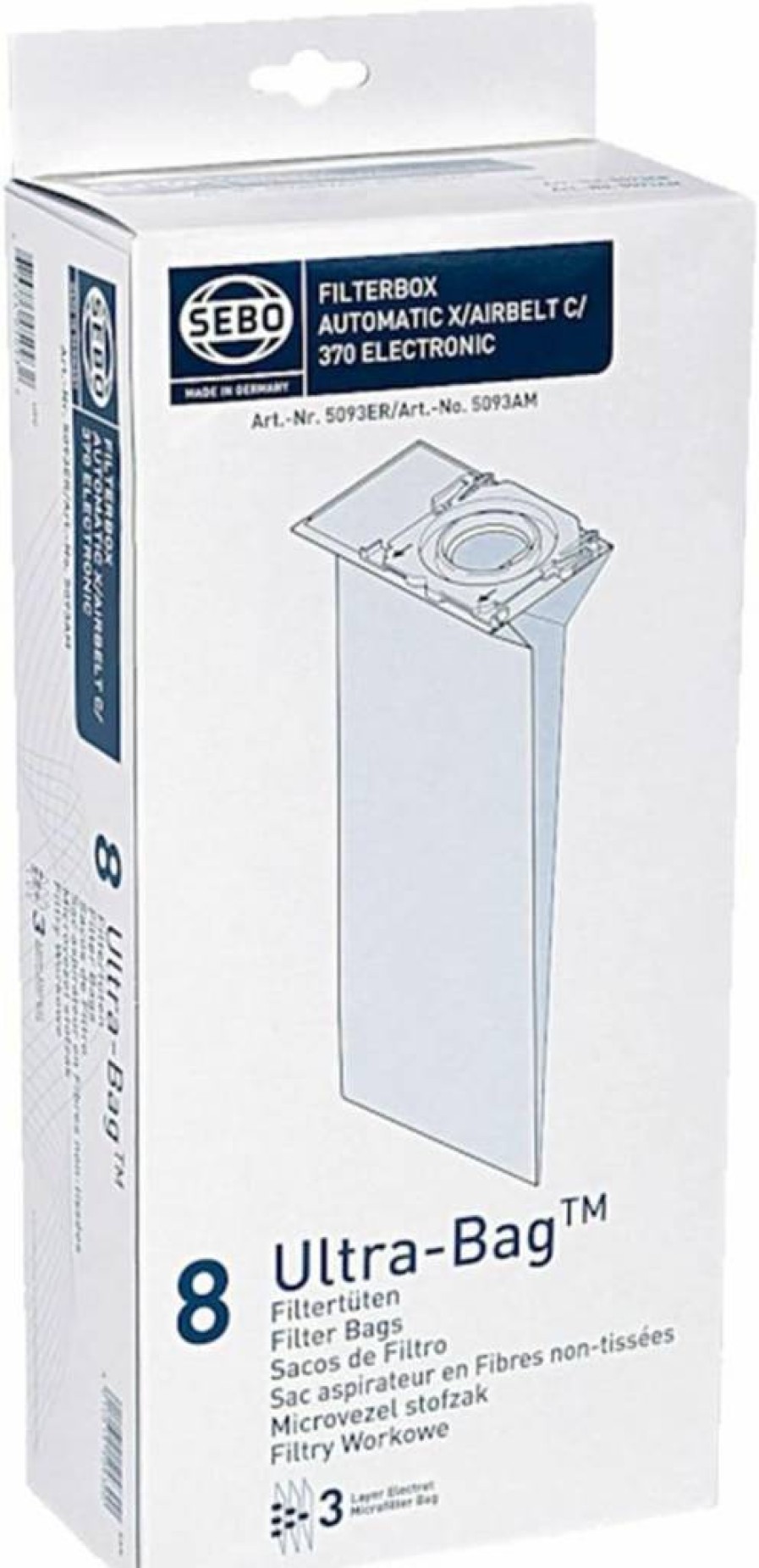 SEBO Genuine X-Series Vacuum Cleaner Dust Bags for X1, X2, X3, X4, X5 & XP Models (5093ER) - Extra Pet Hair Capacity