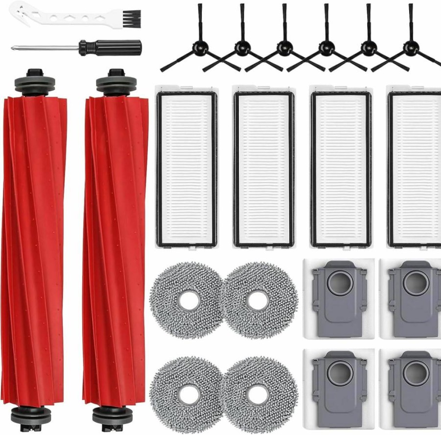 22 Pack AnDongo Replacement Parts Kit for Roborock Qrevo Series - Includes Main Brushes, Filters, Dust Bags, Mop Pads, Side Brushes, Cleaning Tool & Screwdriver
