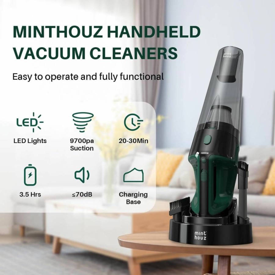 Minthouz Cordless Handheld Vacuum Cleaner with Strong Suction, LED Light, Rechargeable Battery, and Charging Base for Home, Car, Pet, and Office Use