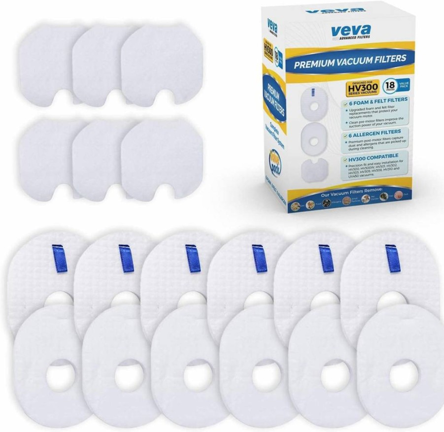 VEVA 6 Foam & 6 Felt Filters Replacement Compatible with Shark Rocket HV292, HV300, HV301, HV302, HV303, HV305, HV308, HV310, UV450 - XFFV300 Vacuum Cleaner Parts Kit