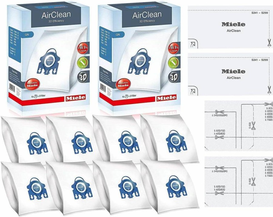 Miele GN Airclean 3D Efficiency Dust Bags - 4 Pack with 2 Filters for Vacuum Cleaners, White (Model 10123210)