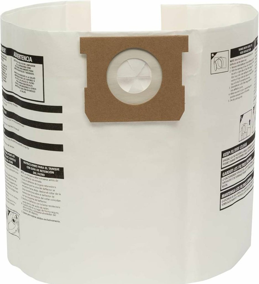 Shop-Vac 9066133 Disposable Filter Bags, 3-Pack, Fits 5-8 Gallon Wet/Dry Vacuums, White Paper for Dry Debris Collection