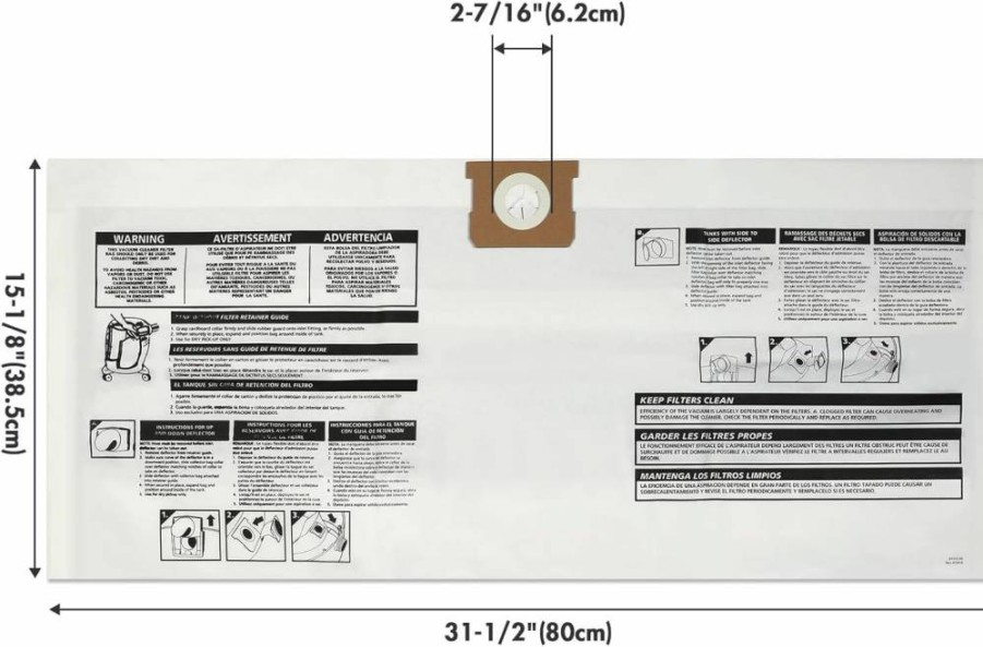 Shop-Vac 9066133 Disposable Filter Bags, 3-Pack, Fits 5-8 Gallon Wet/Dry Vacuums, White Paper for Dry Debris Collection
