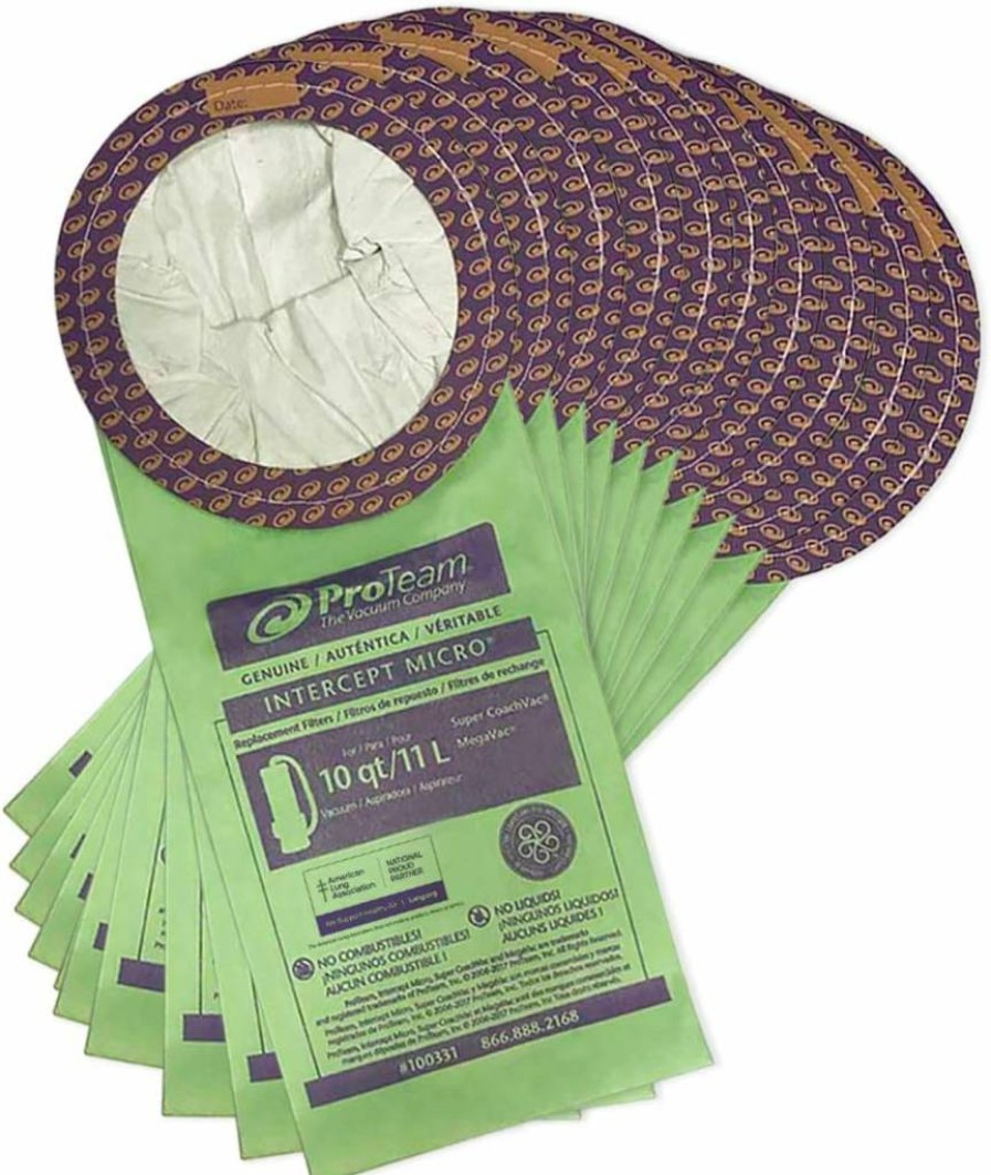 ProTeam 6 Qt. Micro Filter Bag - 10 Pack, Compatible with Super Coach Pro 6, Provac Fs 6, GoFit 6, GoFit 6 Plus, GoFree Flex Pro II (Model #107314)