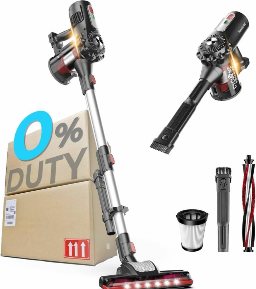Roomie Tec Cordless Stick Vacuum Cleaner - 2-in-1 Lightweight Handheld with HEPA Filter, Powerful Suction, Self-Standing & Rechargeable for Floors, Cars, Home Cleaning