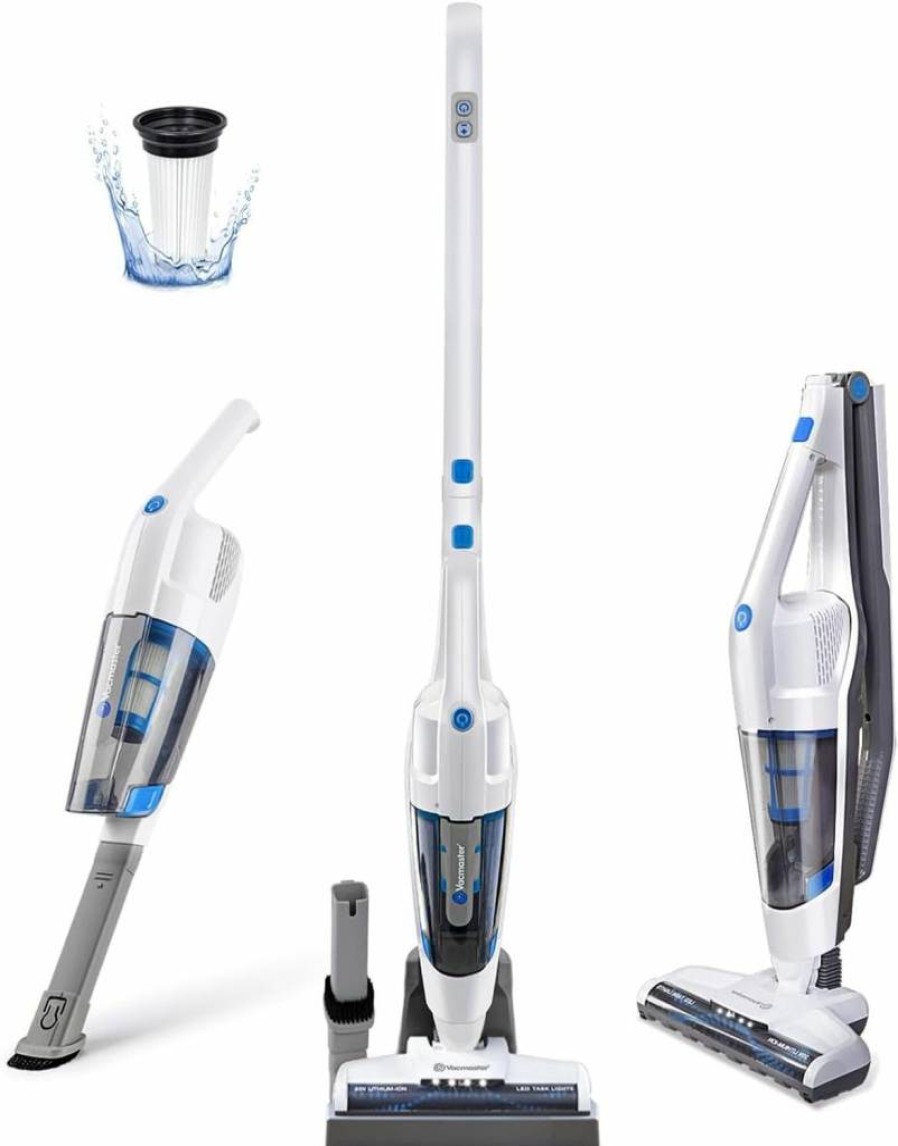 Vacmaster VSD1801 2-in-1 Cordless Stick & Handheld Vacuum Cleaner with Li-Ion Battery, Lightweight for Hardwood Floors, Carpets, and Pet Hair, White