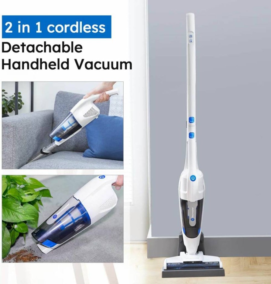 Vacmaster VSD1801 2-in-1 Cordless Stick & Handheld Vacuum Cleaner with Li-Ion Battery, Lightweight for Hardwood Floors, Carpets, and Pet Hair, White
