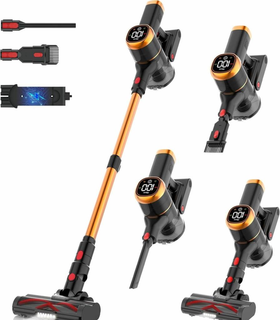 Tikom V500 Cordless Stick Vacuum Cleaner - 40000Pa Powerful Suction, LED Touch Screen, Lightweight for Pet Hair, Hard Floors & Carpets, Includes Charging Dock, Anti-Tangle Tech, Blue