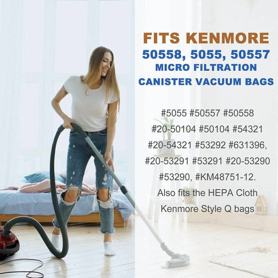 6-Pack 5-Star HEPA Replacement Vacuum Bags for Kenmore & Sears Canister Vacuums - Compatible with Models 5055, 50557, 50558, 53291 - Replaces Part 53292 - Type Q/C Filter Bags