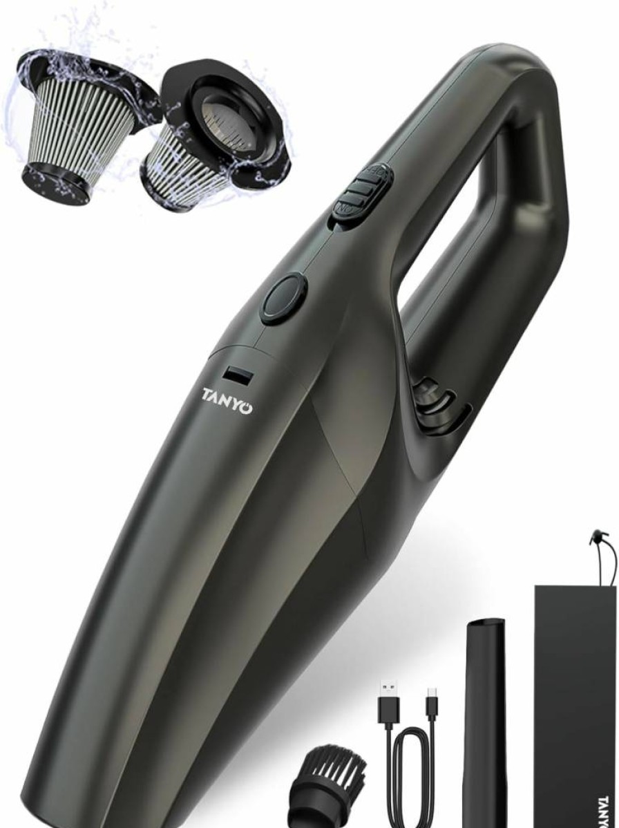 TANYO Cordless Handheld Car Vacuum Cleaner - 12000Pa Strong Suction, Rechargeable, HEPA Filter, Brushless Motor, Portable for Home & Office (Golden Black)
