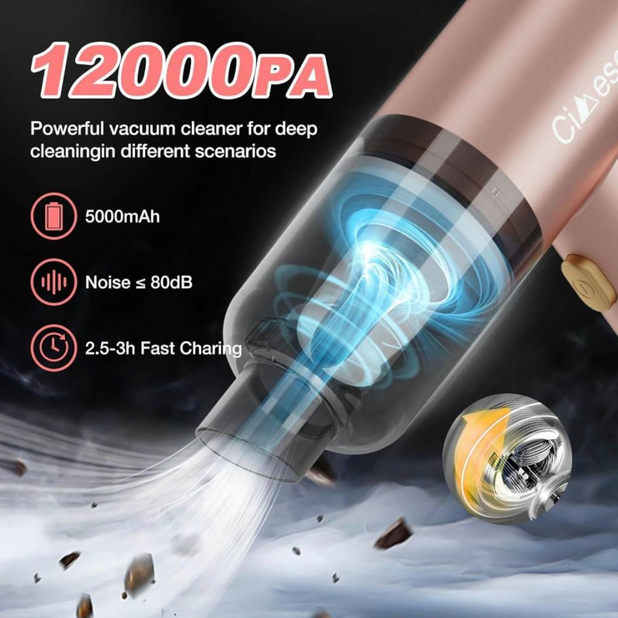 Cimesen Cordless Handheld Vacuum Cleaner 12000Pa Powerful 4-in-1 Portable Car Vacuum with Multi-Nozzles, Rechargeable 120W for Home Office Pet Hair Cleaning