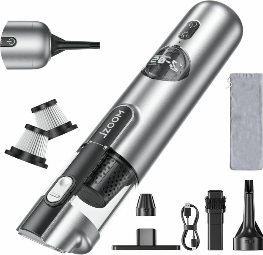 JZOOM Cordless Car Vacuum Cleaner - 18000Pa Handheld Vacuum, 2-in-1 Air Duster with LED Light, 4 Attachments for Car, Home & Office (Portable, Rechargeable)