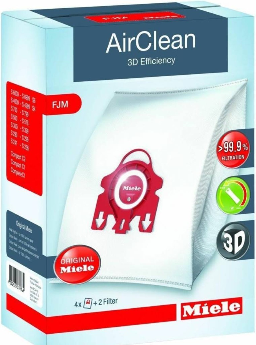 Miele Airclean 3D Efficiency FJM Dust Bags - 4 Pack with 2 Compatible Filters for Vacuum Cleaners