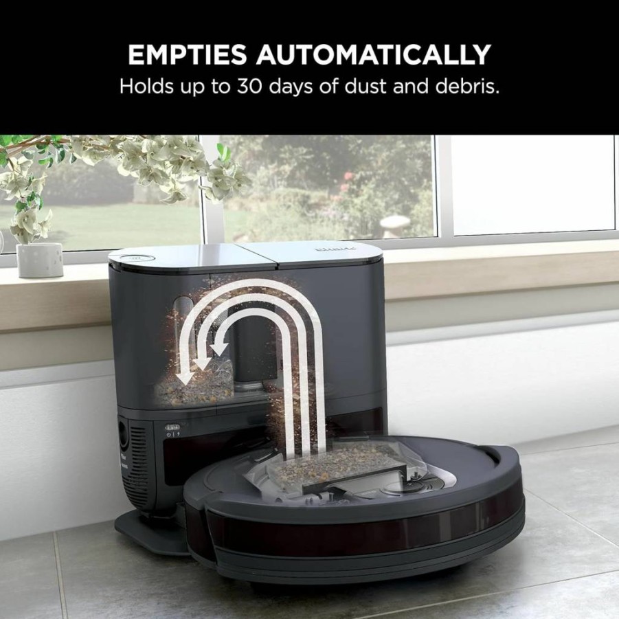 Shark EZ Robot Vacuum RV912S with Self-Empty Base, Bagless, Wi-Fi, Dark Gray (Renewed) - Powerful Suction, Smart Mapping, Works with Alexa