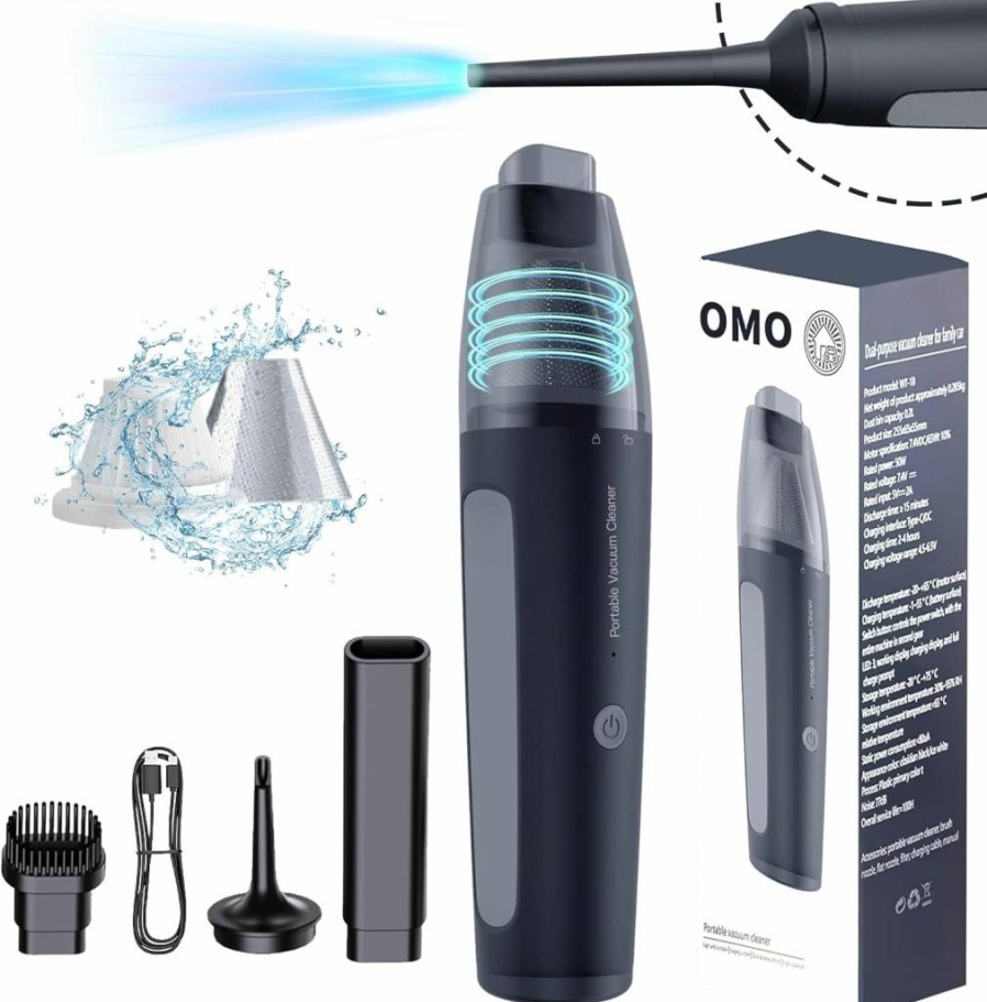 OMO Handheld Cordless Vacuum Cleaner - 13000Pa Strong Suction, 2-in-1 Blow & Dust Removal, Lightweight Portable for Car, Home, Office, Pet Hair - Black