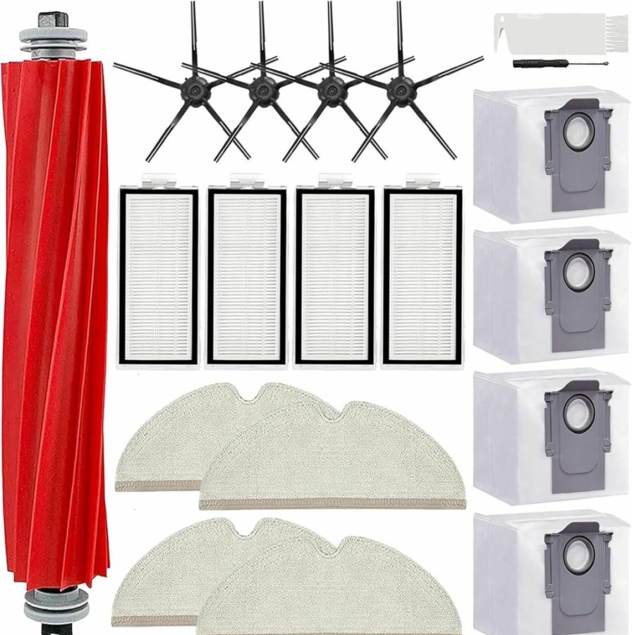 Bvhonwe 17 Pack Replacement Parts Kit for Roborock Q7/Q7+/Q7 Max/Q7 Max+ - Includes Main Brush, Side Brushes, Filters, Mop Pads & Dust Bags