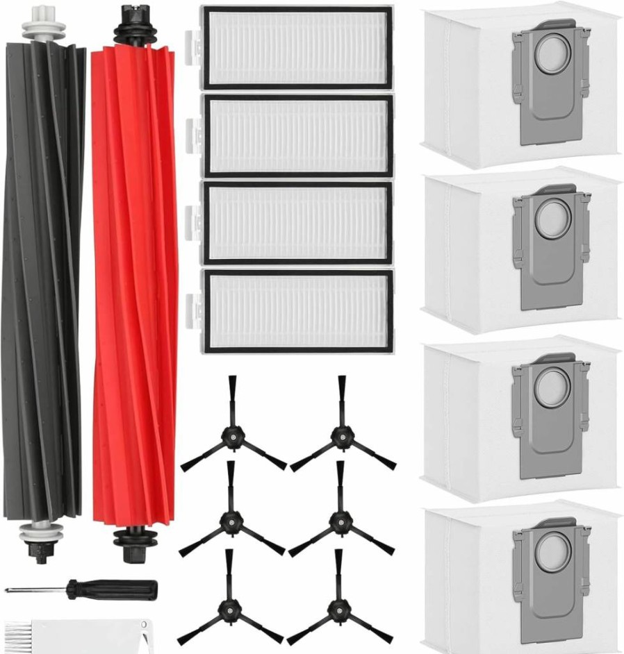 Koyieioo Replacement Parts Kit for Roborock Q5 Max+/Q5 Pro+/Q8 Max+ - 1 Dual Main Brush, 6 Side Brushes, 4 HEPA Filters, 4 Dust Bags - Compatible with Roborock Robot Vacuum Cleaners