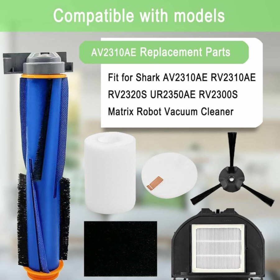 MalhSlix Replacement Parts Kit for Shark RV2310AE RV2320S UR2350AE Matrix Robot Vacuum - 2 Main Brush Rollers, 2 Foam Filters, 3 Air Filters, 8 Side Brushes (Compatible with Shark RV Series)