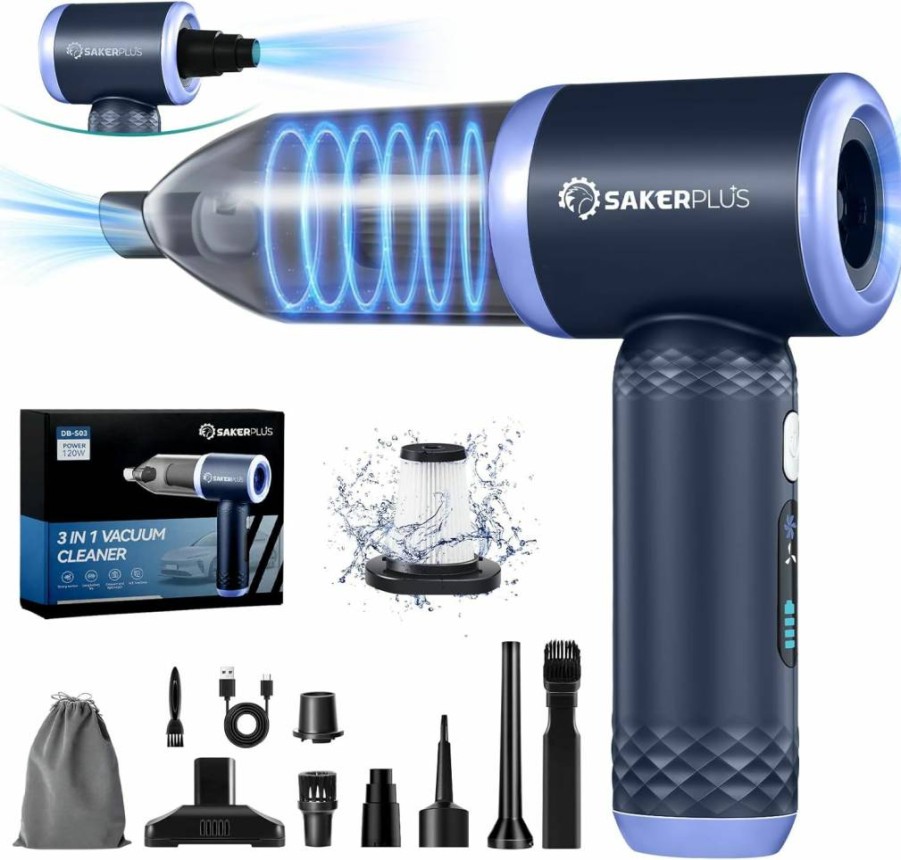 SakerPlus Cordless Handheld Vacuum Cleaner - 13000Pa High Power, 3-in-1 Portable Mini Vacuum for Car & Home, Brushless Motor, Adjustable Desktop Cleaner DBS03