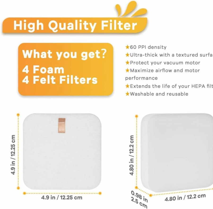 Airoak 4-Pack Foam & Felt Vacuum Filters Replacement for Shark Rotator Lift-Away Adv DuoClean LA300 LA301 LA322 LA500WM LA360 LA362, Compatible with Part # XFFK320