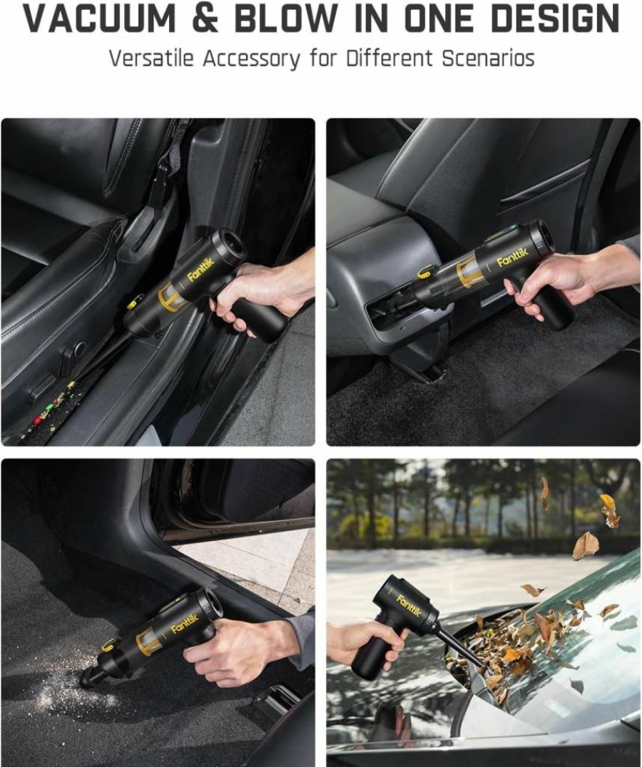 Fanttik Slim V10 Cordless Car Vacuum Cleaner - 4-in-1 Handheld Vacuum & Air Duster with Smart LED Display, 16Kpa Powerful Suction, Portable for Car, Home, Office