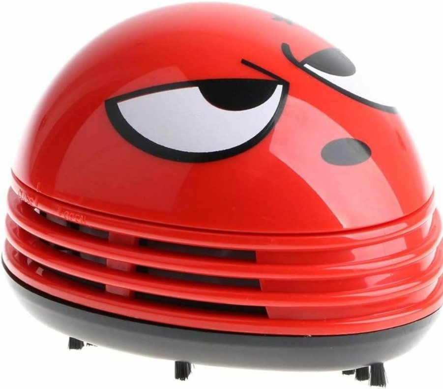 E ECSEM Red Mini Desktop Vacuum Cleaner - Portable Cordless Dust Sweeper for Home Office Table Cartoon Design