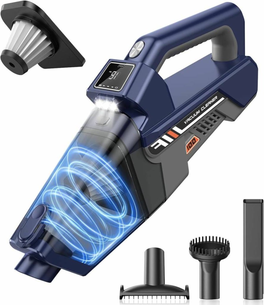 JONYJ Cordless Handheld Vacuum Cleaner 16000Pa, Rechargeable Car Vacuum with LED Light & Multi-Nozzles, Portable Dust Buster for Home, Car, Office, Pet Hair