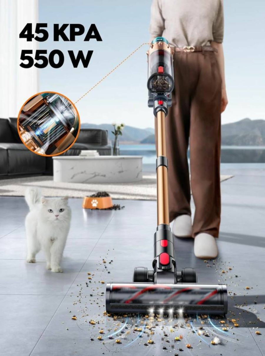 SMOTURE Cordless Stick Vacuum Cleaner 550W 45Kpa 60min Runtime for Pet Hair Carpet Floor with Charging Dock Removable Battery Handheld Lightweight Self-Standing Home Vacuum Cleaner