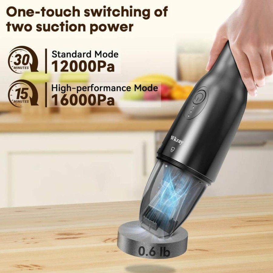 Wkzay Cordless Handheld Vacuum - 16,000Pa Strong Suction, USB-C Fast Charging, Quiet Brushless Motor, Lightweight for Apartments & Small Spaces