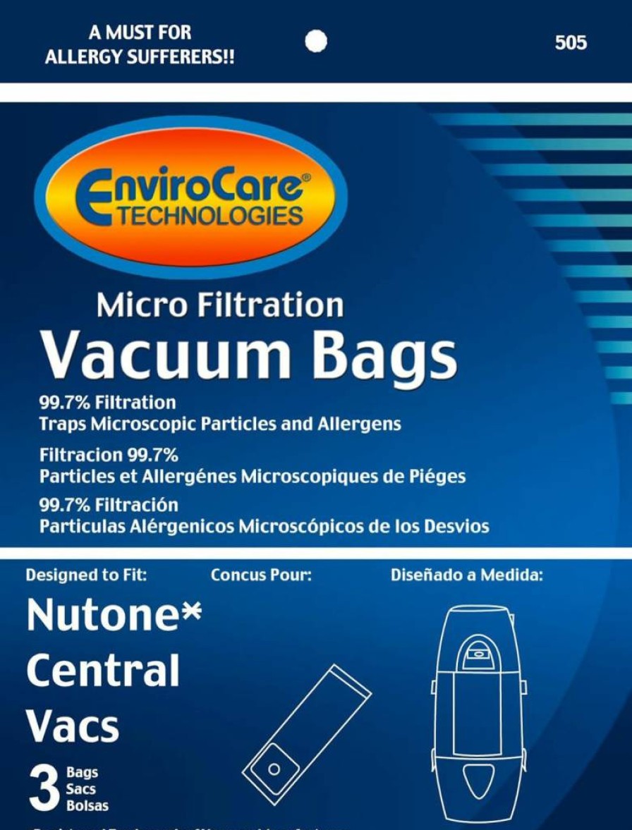EnviroCare 3-Pack Replacement Micro Dust Bags for NuTone Central Vacuum Systems, White HEPA Filtration Bags