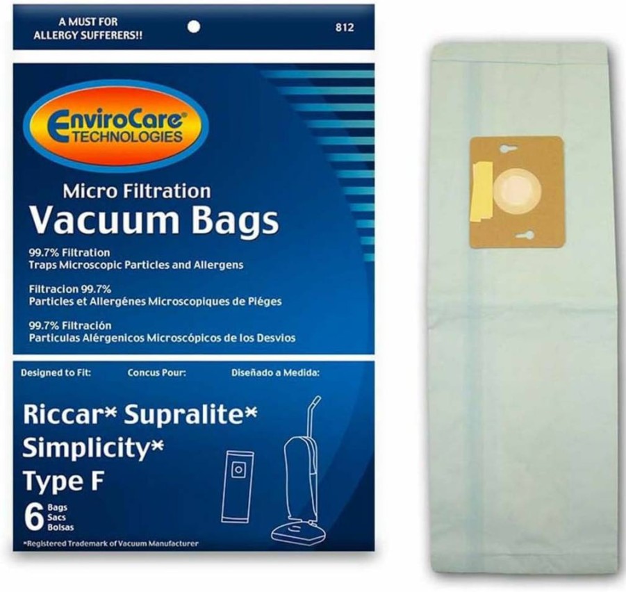 EnviroCare 6-Pack Replacement Vacuum Dust Bags for Riccar Supralite & Simplicity Type F Upright Vacuums | Micro Filtration