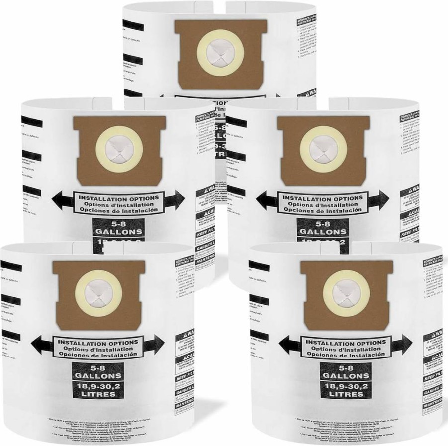 Pulluty 3 Pack Disposable Vacuum Bags Compatible for Shop-Vac 5-8 Gallon, Type E 90661/9066100/9066133 & Type H 90671/9067100/9067133, VF2004 Filter Collection Bags