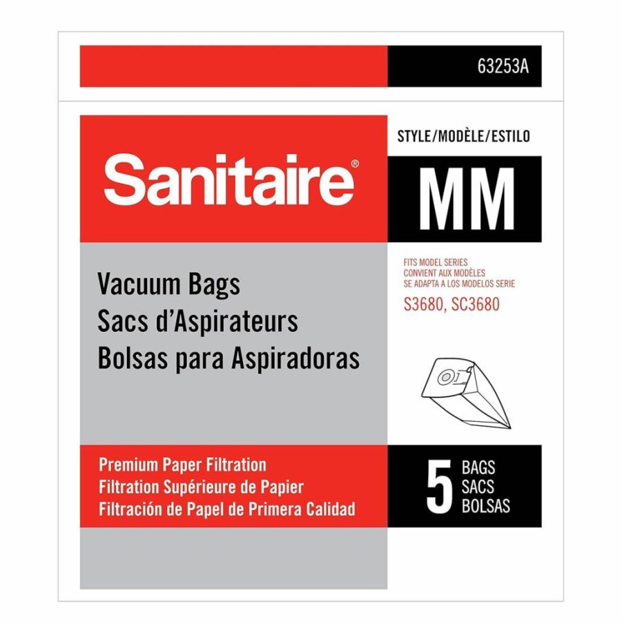 Sanitaire S3680 & SC3680 Vacuum Bags, Premium White Paper Pack of 5, Model 63253A