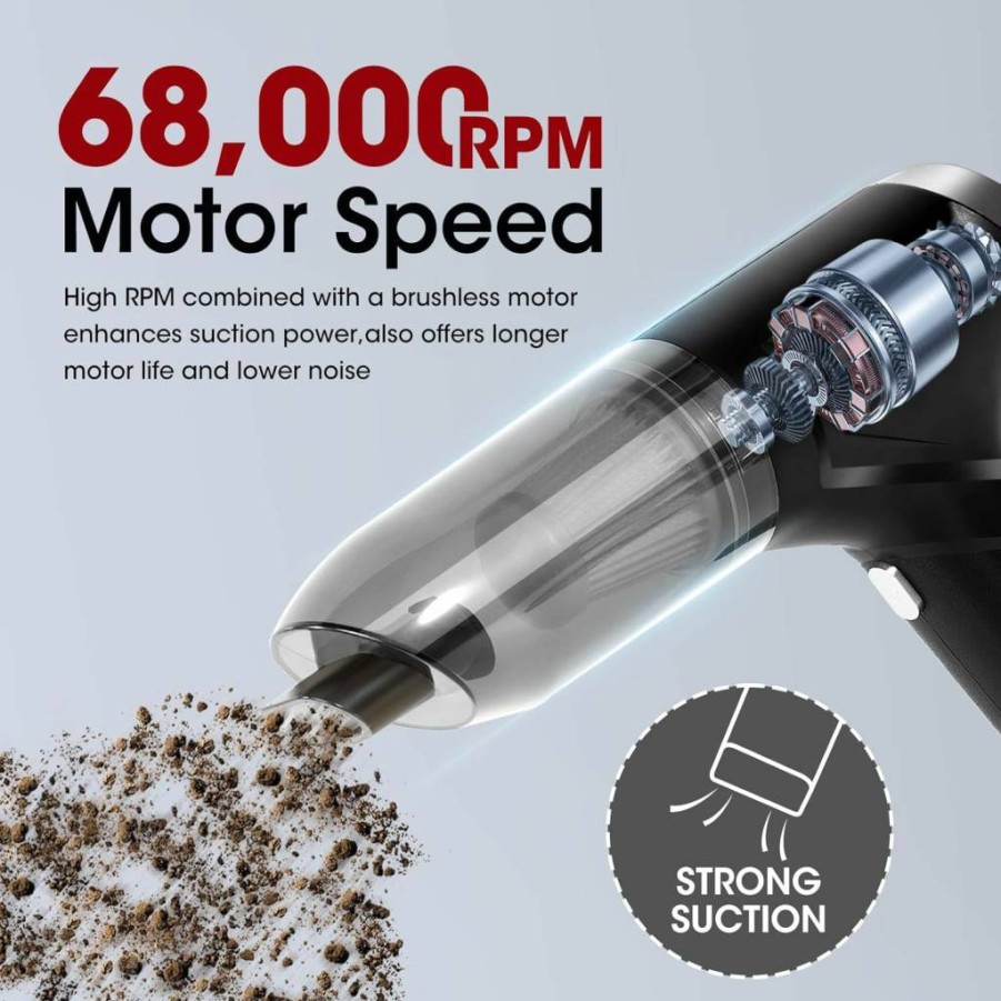 Auloea V01Pro Cordless Handheld Vacuum Cleaner - 16000Pa Powerful Suction, Rechargeable & Portable for Home, Car, Pet Hair - Lightweight Black Vacuum
