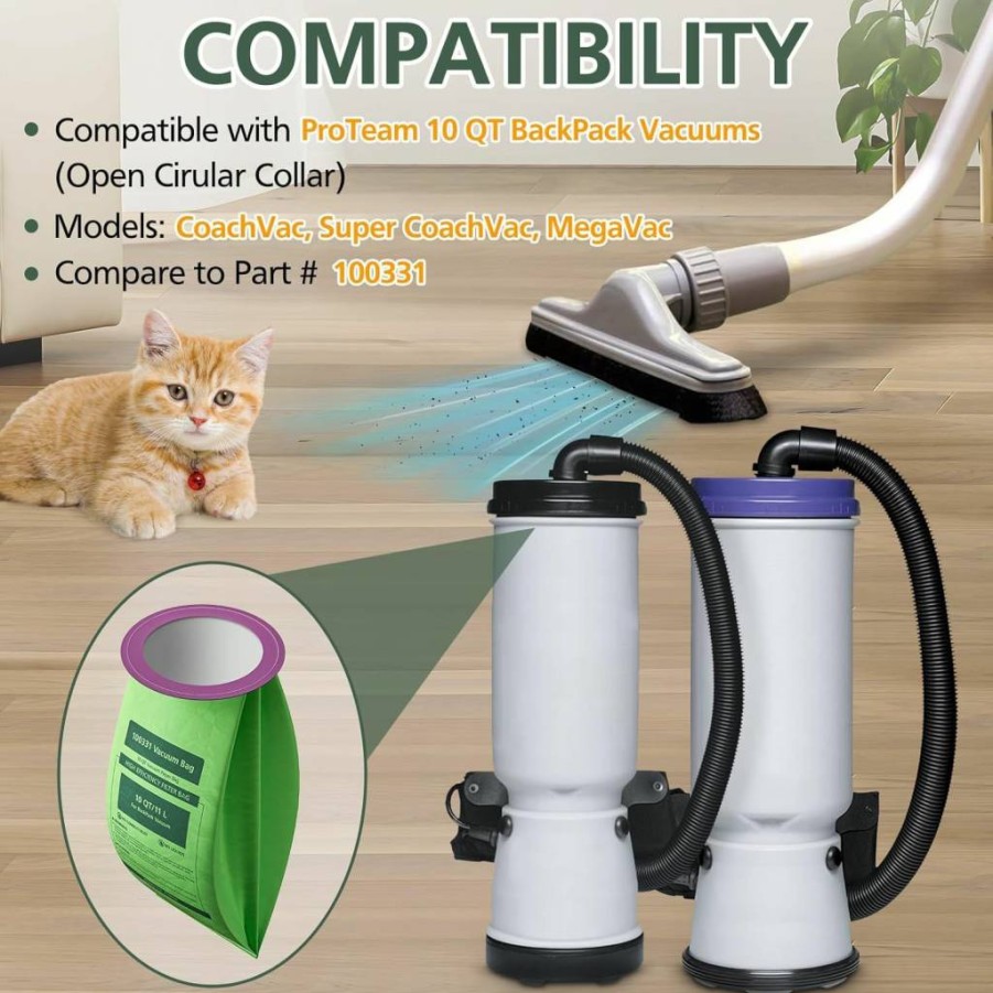16 Pack ISINLIVE Vacuum Bags Replacement for Proteam 10 Qt Backpack Vacuum, Compatible with Coachvac Super Coachvac Megavac, Upgraded HEPA Filters with Open Circular Collar