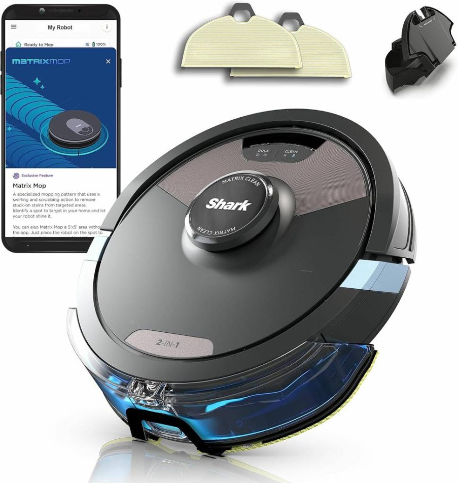 Shark RV2620WD AI Ultra Robot Vacuum and Mop with MatrixClean Navigation, CleanEdge Technology, Pet Hair Pickup, Works on Carpets and Hard Floors, Alexa Compatible, Black/Mocha
