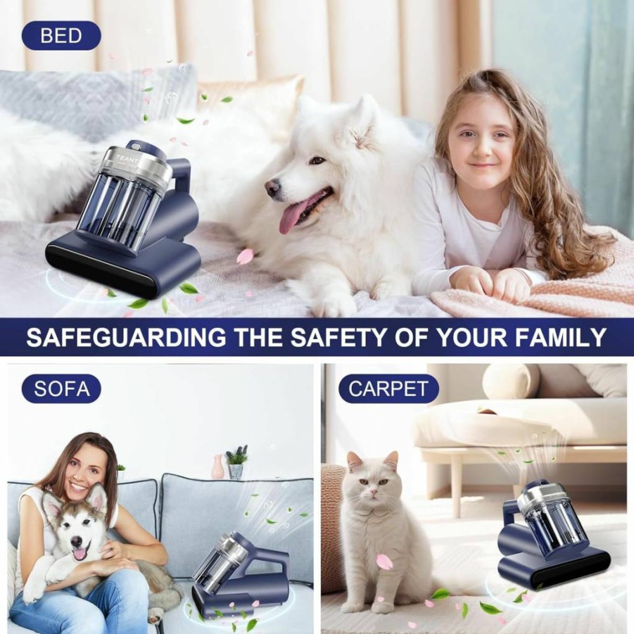 Teant 600W Handheld Mattress Vacuum Cleaner with UV-C Light, 16Kpa Suction, HEPA Filter, Heat & Ultrasonic for Bed & Pet Hair Removal