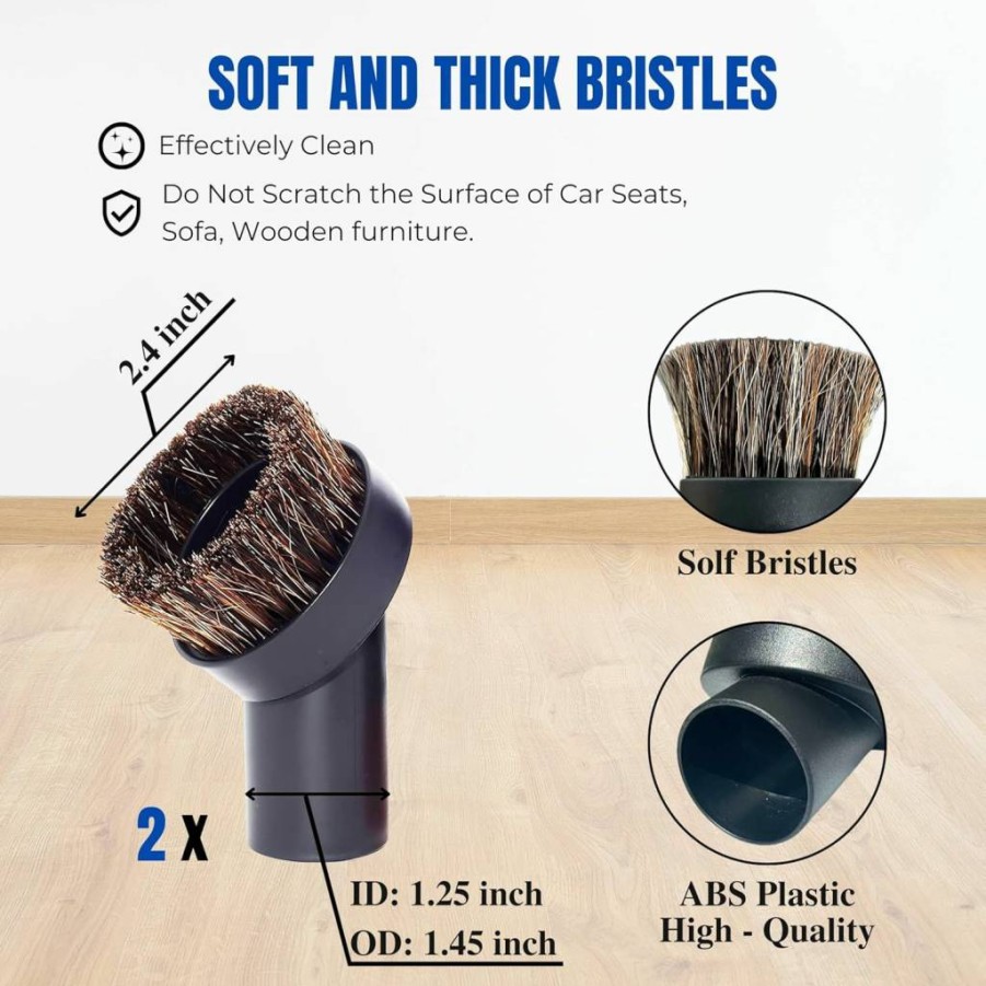 GHAMADE 3 Pack Horsehair Vacuum Brush Attachments - 1-1/4 Inch Round Dust Brush with Soft Bristles, Includes 32mm to 35mm Hose Adapter for Vacuum Cleaner Accessories
