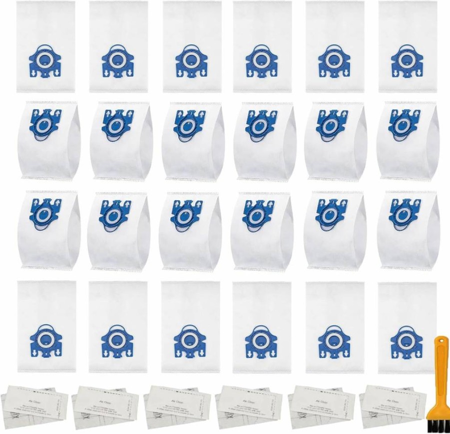 24 Pack Dhoua 3D Airclean Vacuum Bags with 6 Motor Protection Filters & 6 Airclean Filters, Compatible with Miele Classic C1 C2 C3, Complete Series, S400i S600 S2 S5 S8, Includes Cleaning Brush
