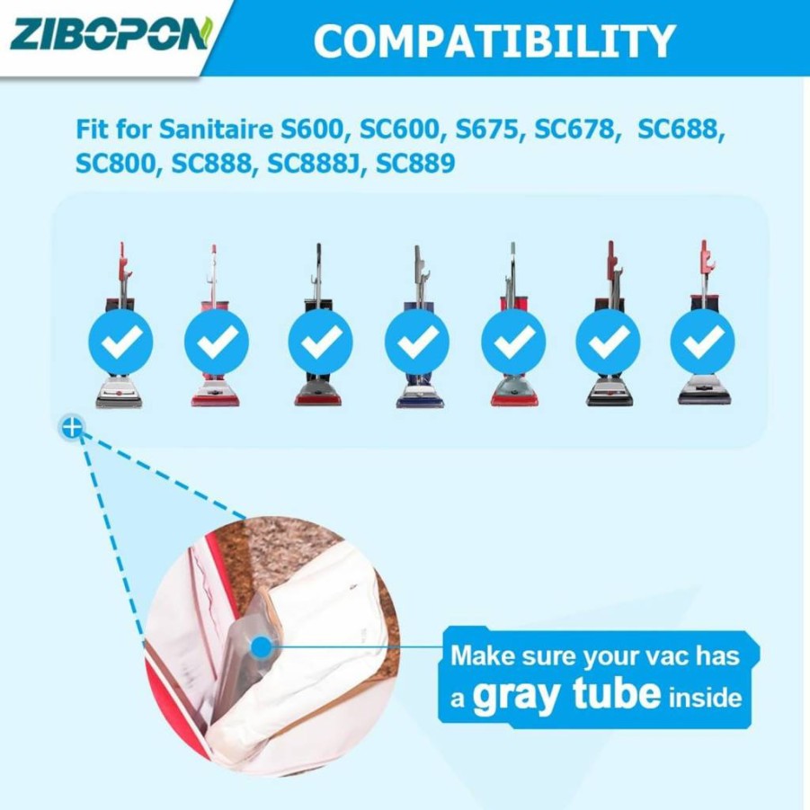 Zibopon 8 Pack Vacuum Bags Compatible With Sanitaire SC600 SC678 SC688 SC800 SC888 SC888J SC889 Series, Replaces Part# 63213B, Style St Bags for Sanitaire Commercial Upright Vacuums