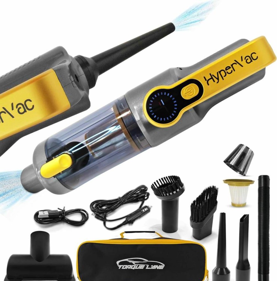 Torque Lane Hypervac 2-in-1 Cordless & Corded Car Vacuum Cleaner with Blower | 18500Pa Powerful Suction, USB-C Fast Charging, XL Battery, Flexible Hose, Pet Hair Brush | Handheld for Home, Car, Auto Detailing, Pets (2025 Model)