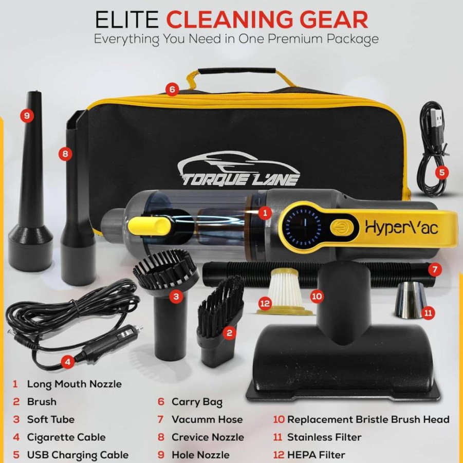 Torque Lane Hypervac 2-in-1 Cordless & Corded Car Vacuum Cleaner with Blower | 18500Pa Powerful Suction, USB-C Fast Charging, XL Battery, Flexible Hose, Pet Hair Brush | Handheld for Home, Car, Auto Detailing, Pets (2025 Model)