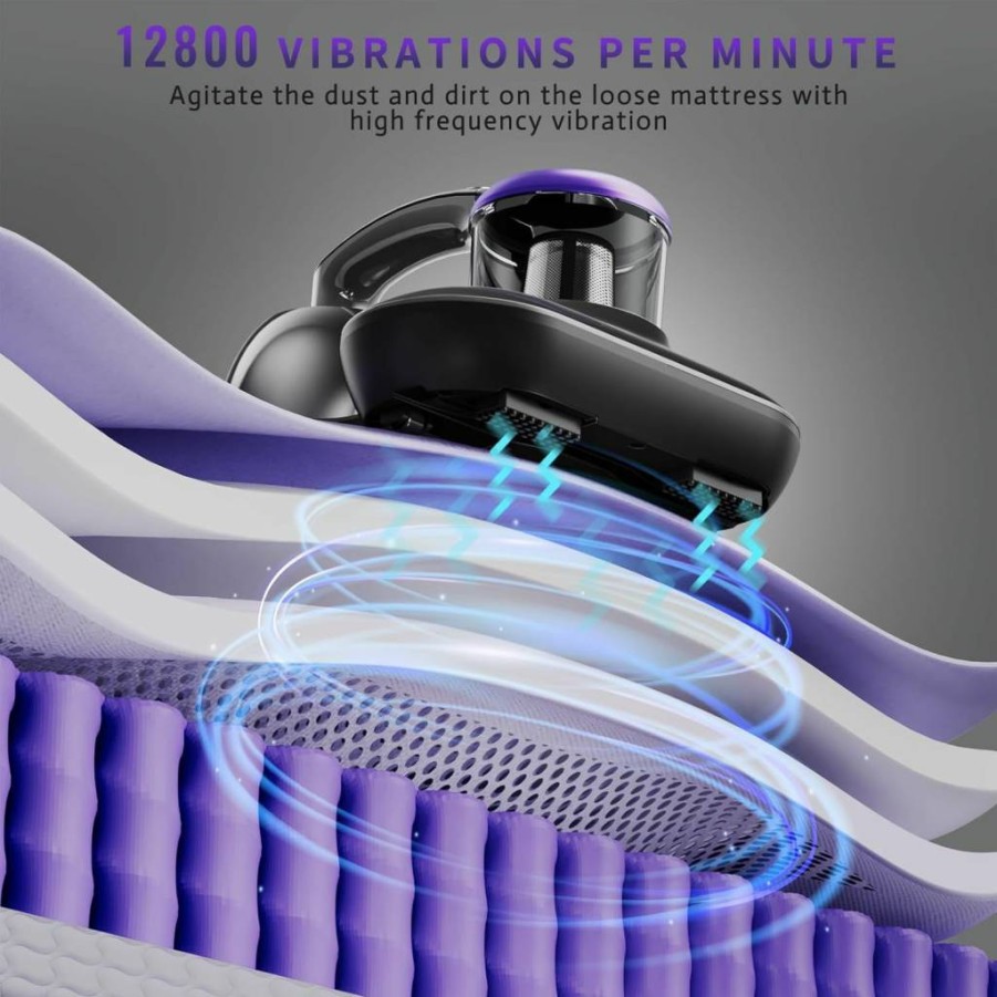 Hersven Handheld UV Mattress Vacuum Cleaner - 16Kpa Suction, 12800/min Vibrations for Beds, Sofas, Carpets & Fabric Surfaces