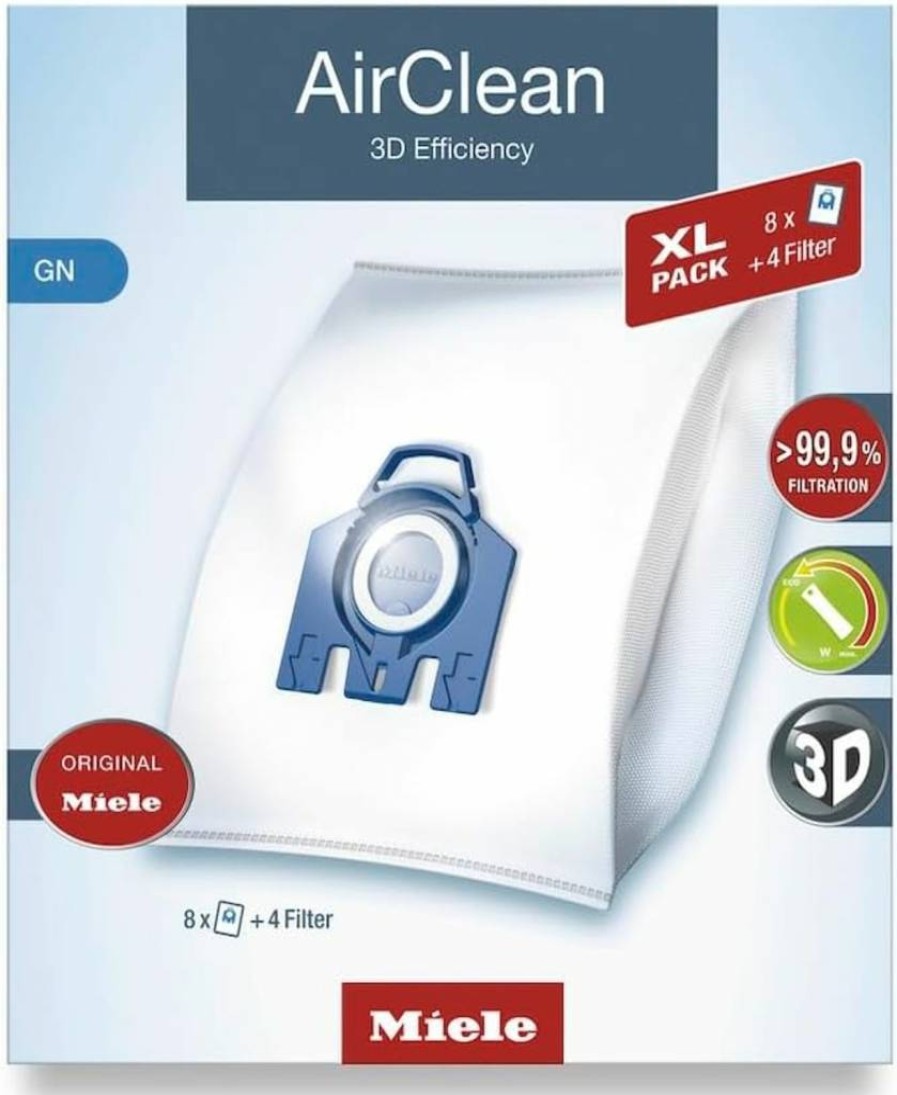 Miele Original Airclean 3D Efficiency GN Vacuum Cleaner Bags - XL Pack of 8 (Model 10455150) for Complete C2/C3, Classic C1, S8/S5/S2 - Filters 99.9% Dust