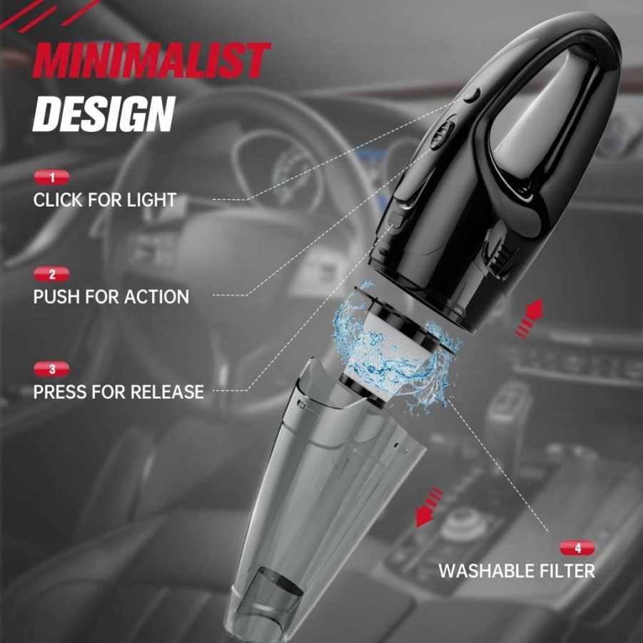 BSRCO Cordless Handheld Vacuum Cleaner - 1.65Lbs Lightweight, Rechargeable USB Car Vacuum with LED for Pet Hair, Home, and Auto Cleaning