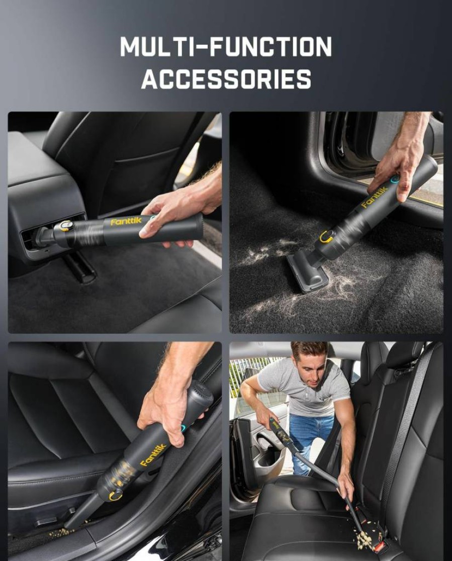 Fanttik Slim V8 Mate Cordless Car Vacuum Cleaner - 12000Pa Powerful Suction, Portable Mini Vac with Flexible Hose & Pet Brush, USB-C Charging for Auto, Home, Keyboard Cleaning, Compact & Lightweight